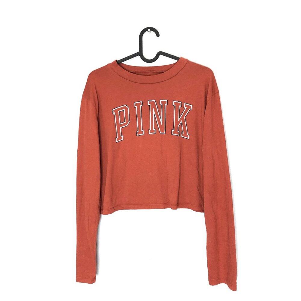 PINK Dark Orange Long Sleeve Branded Crop T XS